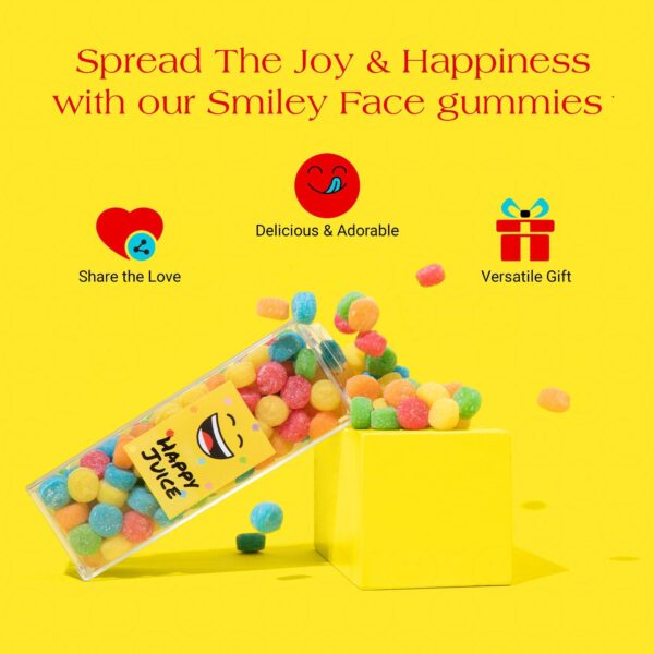 Happy Face Smiley Face Gummies | Sour Gummies in Reusable Carton Shape Clear Lucite Acrylic Bottle | Sour Tangy Gummy | For All Ages - Image 3