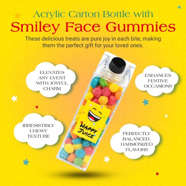 Happy Face Smiley Face Gummies | Sour Gummies in Reusable Carton Shape Clear Lucite Acrylic Bottle | Sour Tangy Gummy | For All Ages - Image 4