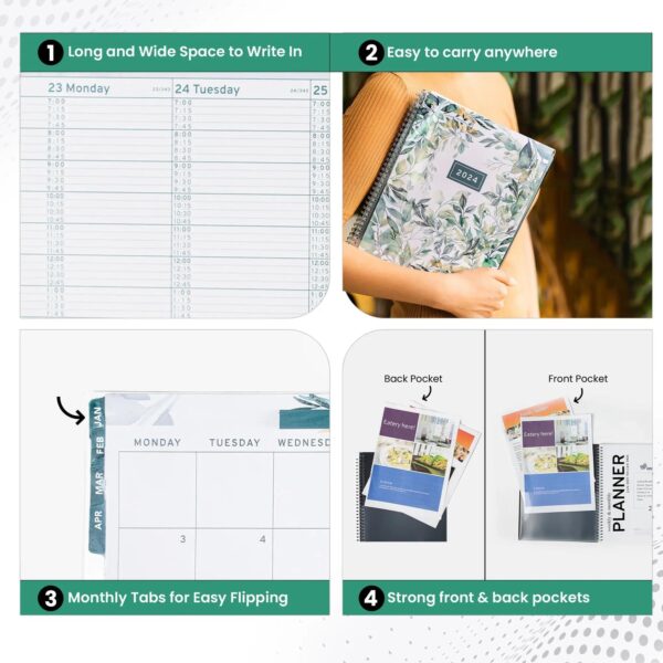 2024 Appointment Book & Planner    8.5 x 11 inches Large Tabbed Daily Hourly Weekly Planner Calendar and Schedule Book 15 Minute time Slots Business and Personal Planner Jan 2024   Jan 2025 (Floral) - Image 4