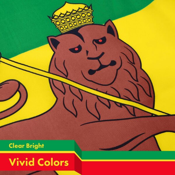 G128 Ethiopia Lion Flag | 3x5 feet | Printed 150D, Indoor/Outdoor, Vibrant Colors, Brass Grommets, Quality Polyester, Much Thicker More Durable Than 100D 75D Polyester - Image 3
