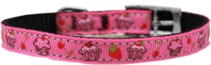 Cupcakes Nylon Dog Collar With Classic Buckle 3/8" Pink Size 16