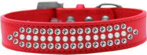 Ritz Pearl And Clear Crystal Dog Collar Red Size 14