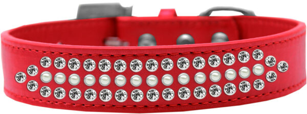 Ritz Pearl And Clear Crystal Dog Collar Red Size 14