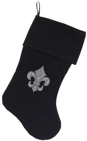 Silver Fleur De Lis Rhinestone 18 Inch Velvet Christmas Stocking Black