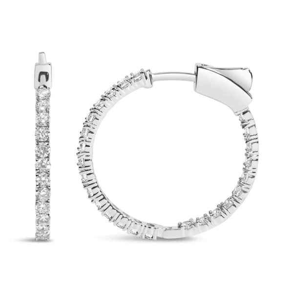 14K White Gold 2.00 Cttw Inside Out Lab-Grown Diamond Hoop Earrings - Image 3