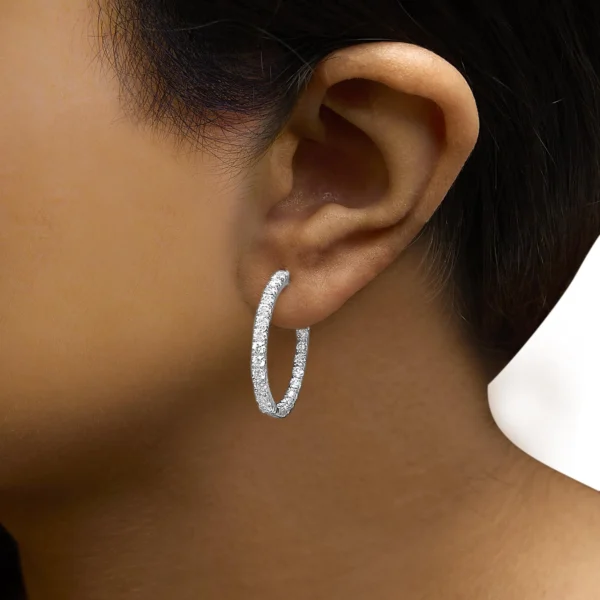 14K White Gold 2.00 Cttw Inside Out Lab-Grown Diamond Hoop Earrings - Image 4