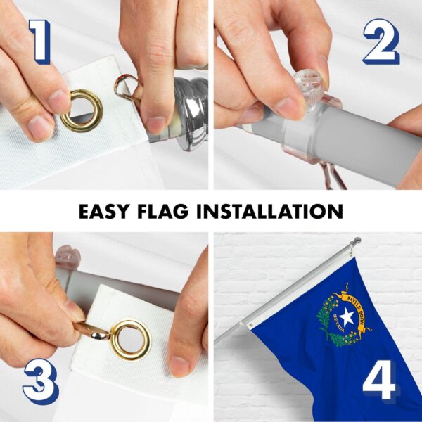 G128 Combo Pack: 6 Ft Tangle Free Spinning Flagpole (Silver) & Nevada Flag 3x5 Ft Printed 150D Polyester, Brass Grommets (Flag Included) Aluminum Flag Pole - Image 7