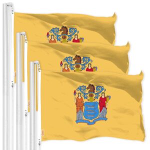 G128 3 Pack: New Jersey NJ State Flag | 3x5 Ft | LiteWeave Pro Series Printed 150D Polyester | Indoor/Outdoor, Vibrant Colors, Brass Grommets, Thicker and More Durable Than 100D 75D Polyester