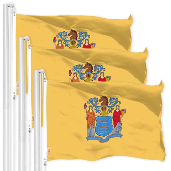 G128 3 Pack: New Jersey NJ State Flag | 3x5 Ft | LiteWeave Pro Series Printed 150D Polyester | Indoor/Outdoor, Vibrant Colors, Brass Grommets, Thicker and More Durable Than 100D 75D Polyester