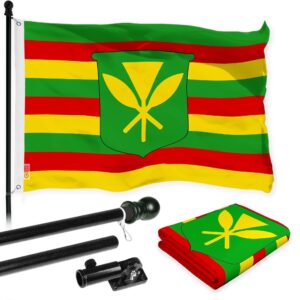 G128 Combo Pack: 6 Ft Tangle Free Aluminum Spinning Flagpole (Black) & Hawaii Kanaka Maoli Flag 3x5 Ft, LiteWeave Pro Series Printed 150D Polyester | Pole with Flag Included