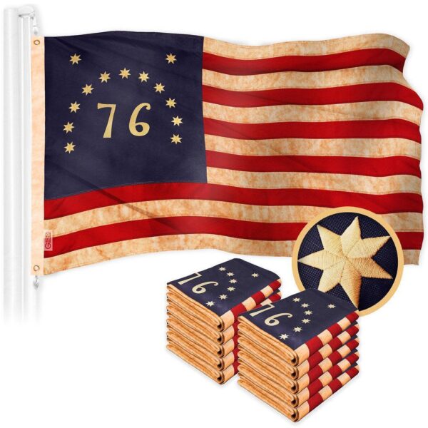 G128 10 Pack: Bennington 76 Tea-Stained Flag | 3x5 Ft | ToughWeave Pro Series Embroidered 420D Polyester | Historical Flag, Embroidered Design, Indoor/Outdoor, Brass Grommets, High Quality