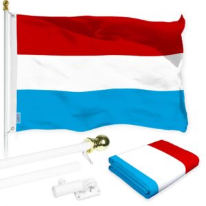 G128 Combo Pack: 6 Ft Tangle Free Aluminum Spinning Flagpole (White) & Luxembourg Luxembourgers Flag  3x5 Ft LiteWeave Pro Series Printed 150D Polyester | Pole with Flag Included