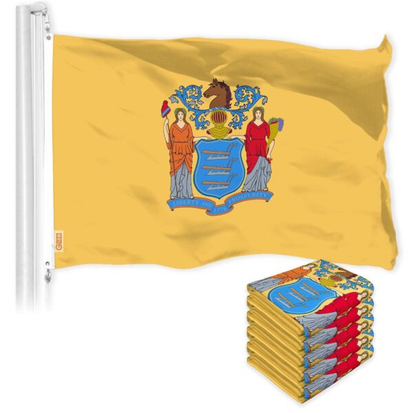 G128 5 Pack: New Jersey NJ State Flag | 3x5 Ft | LiteWeave Pro Series Printed 150D Polyester | Indoor/Outdoor, Vibrant Colors, Brass Grommets, Thicker and More Durable Than 100D 75D Polyester