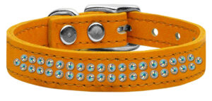 Two Row Ab Jeweled Leather Dog Collar Mandarin 16