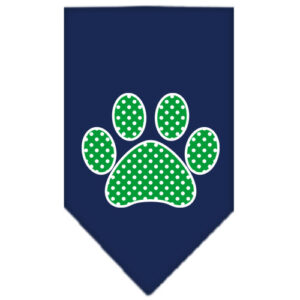 Green Swiss Dot Paw Screen Print Bandana Navy Blue Large