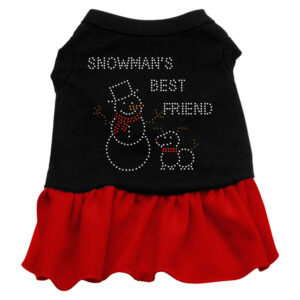 Snowman's Best Friend Rhinestone Dress Black With Red Med