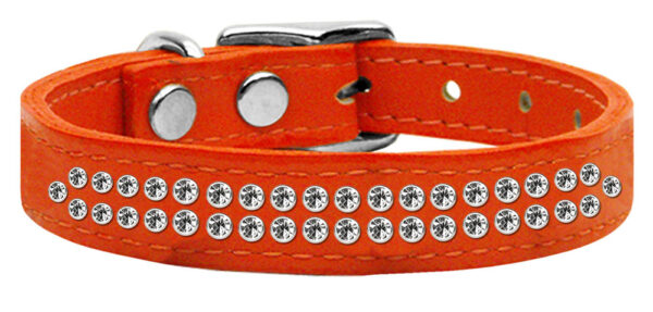 Two Row Clear Jeweled Leather Dog Collar Orange 18