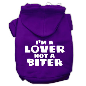 I'm A Lover Not A Biter Screen Printed Dog Pet Hoodies Purple Size Xs (8)