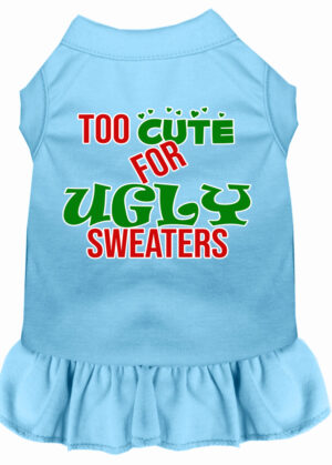 Too Cute For Ugly Sweaters Screen Print Dog Dress Baby Blue Xs