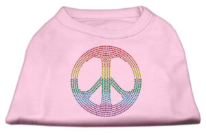 Rhinestone Rainbow Peace Sign Shirts Light Pink Xs