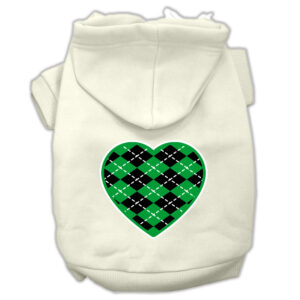 Argyle Heart Green Screen Print Pet Hoodies Cream Size Xl (16)