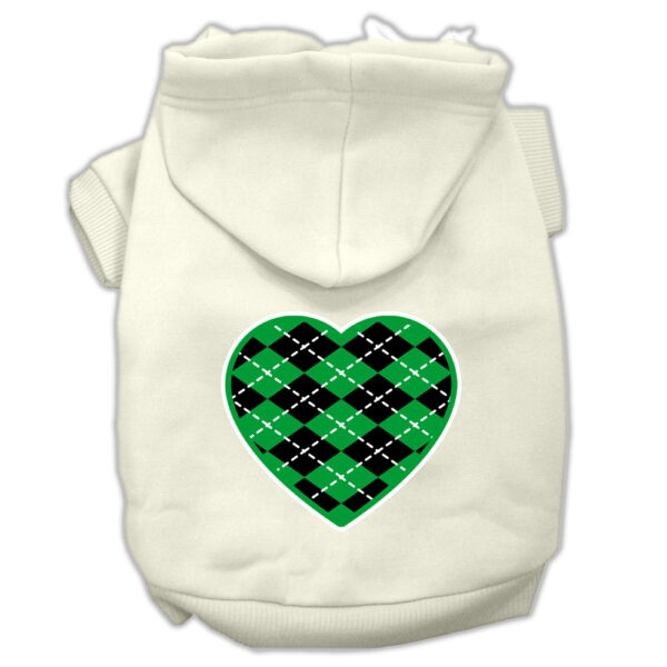 Argyle Heart Green Screen Print Pet Hoodies Cream Size Xl (16)