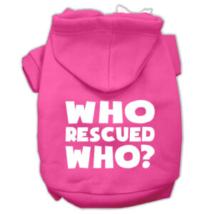 Who Rescued Who Screen Print Pet Hoodies Bright Pink Size Xl (16)