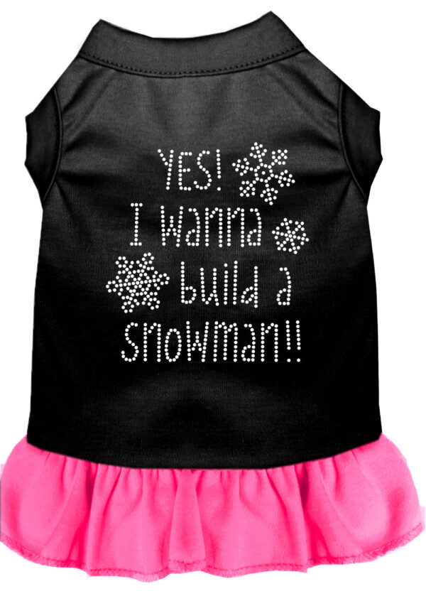 Yes! I Want To Build A Snowman Rhinestone Dog Dress Black With Bright Pink Xl