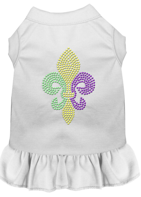 Mardi Gras Fleur De Lis Rhinestone Dress White Xs
