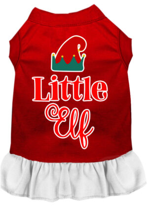 Little Elf Screen Print Dog Dress Red With White Xxl