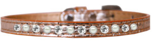 Pearl And Clear Jewel Croc Dog Collar Copper Size 10