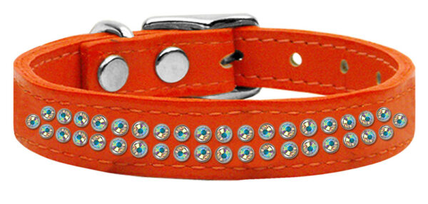 Two Row Ab Jeweled Leather Dog Collar Orange 18
