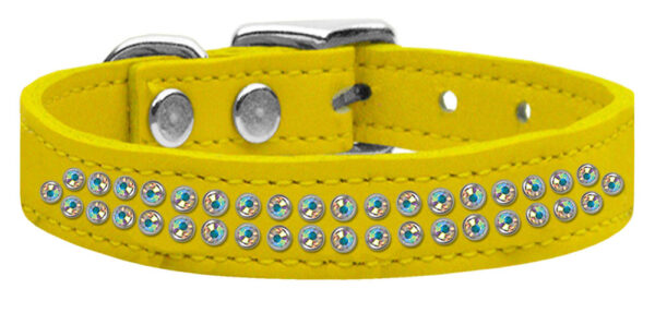Two Row Ab Jeweled Leather Dog Collar Yellow 16