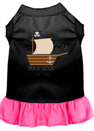 Poop Deck Embroidered Dog Dress Black With Bright Pink Xl