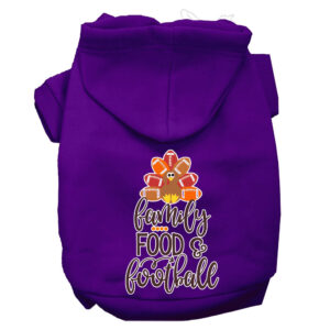 Family, Food, And Football Screen Print Dog Hoodie Purple L