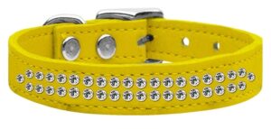Two Row Clear Jeweled Leather Dog Collar Yellow 18