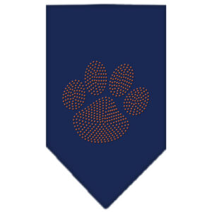 Paw Orange Rhinestone Bandana Navy Blue Large