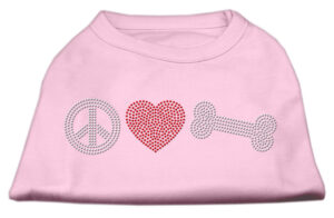 Peace Love And Bone Rhinestone Shirt Light Pink Xl