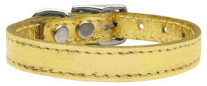 Plain Metallic Leather Dog Collar Gold 20