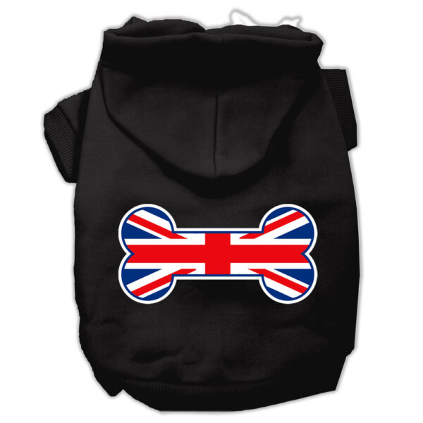 Bone Shaped United Kingdom (union Jack) Flag Screen Print Pet Hoodies Black Size Sm (10)