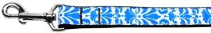 Damask Blue Nylon Dog Leash 5/8 Inch Wide 6ft Long