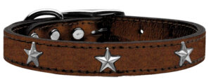Silver Star Widget Genuine Metallic Leather Dog Collar Bronze 22