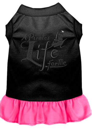 A Pirate's Life Embroidered Dog Dress Black With Bright Pink Med