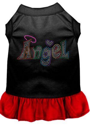 Technicolor Angel Rhinestone Pet Dress Black With Red Sm