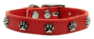 Paw Leather Dog Collar Red 18