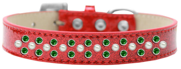 Sprinkles Ice Cream Dog Collar Pearl And Emerald Green Crystals Size 14 Red