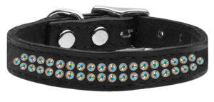 Two Row Ab Jeweled Leather Dog Collar Black 16