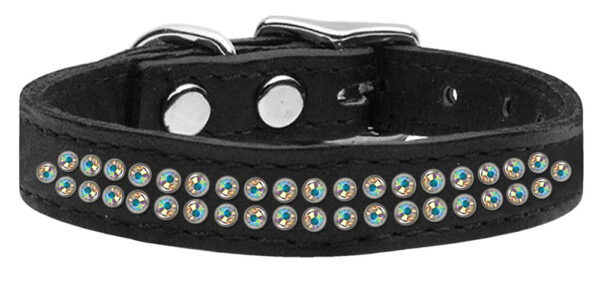 Two Row Ab Jeweled Leather Dog Collar Black 16