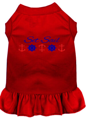 Set Sail Embroidered Dog Dress Red Sm