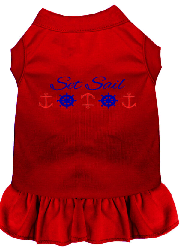 Set Sail Embroidered Dog Dress Red Sm